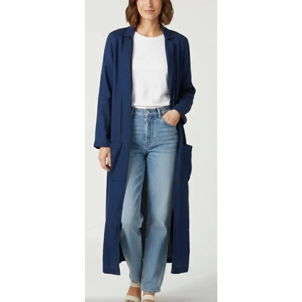 Blk dnm womens small long duster lightweight denim cardigan blue